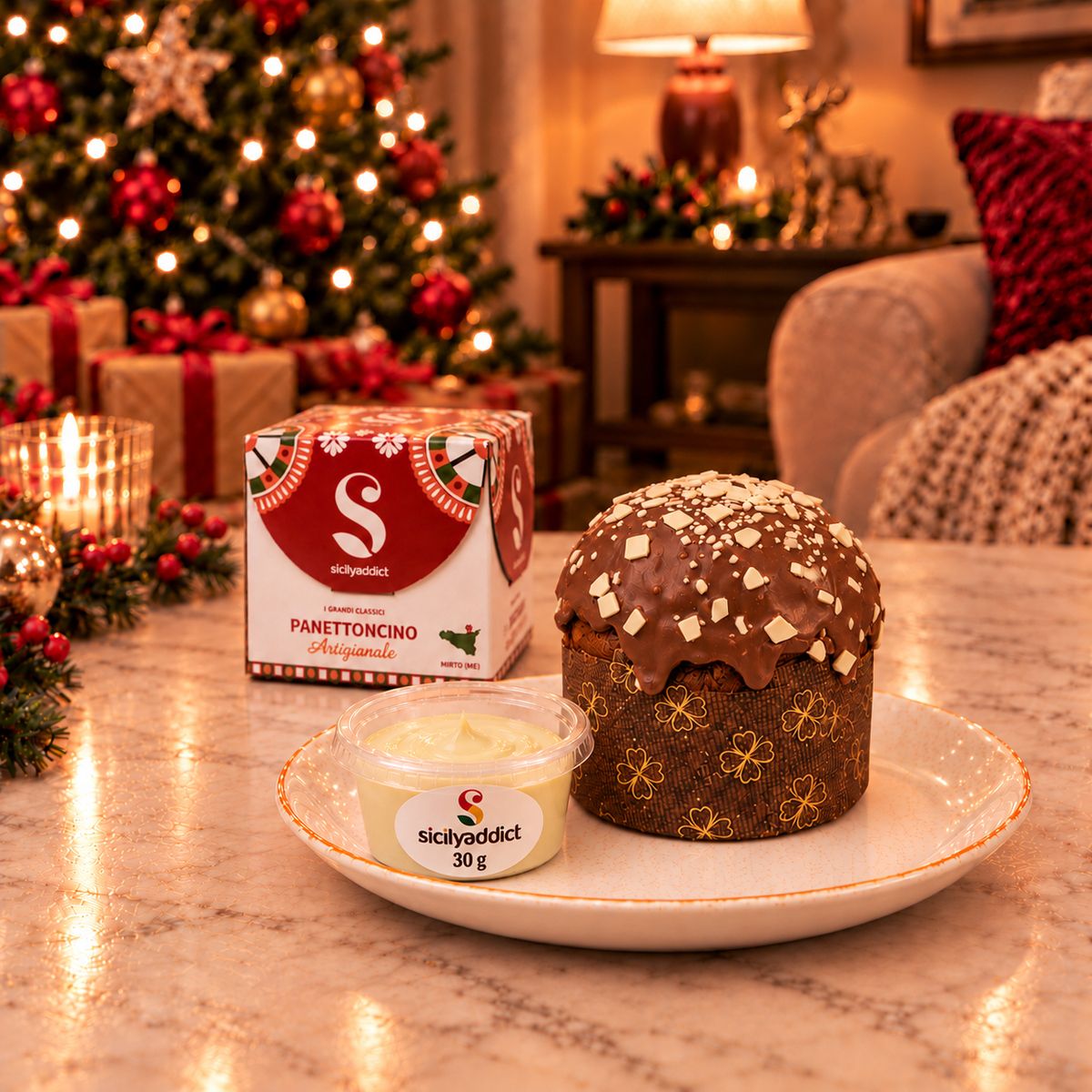 Panettoncino artigianale ai Tre Cioccolati · Confezione inclusa