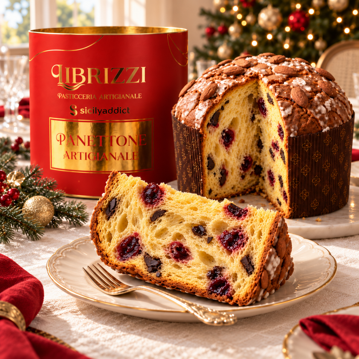 Panettone Amarene e Cioccolato Linea Librizzi Deluxe 1kg - SicilyAddict