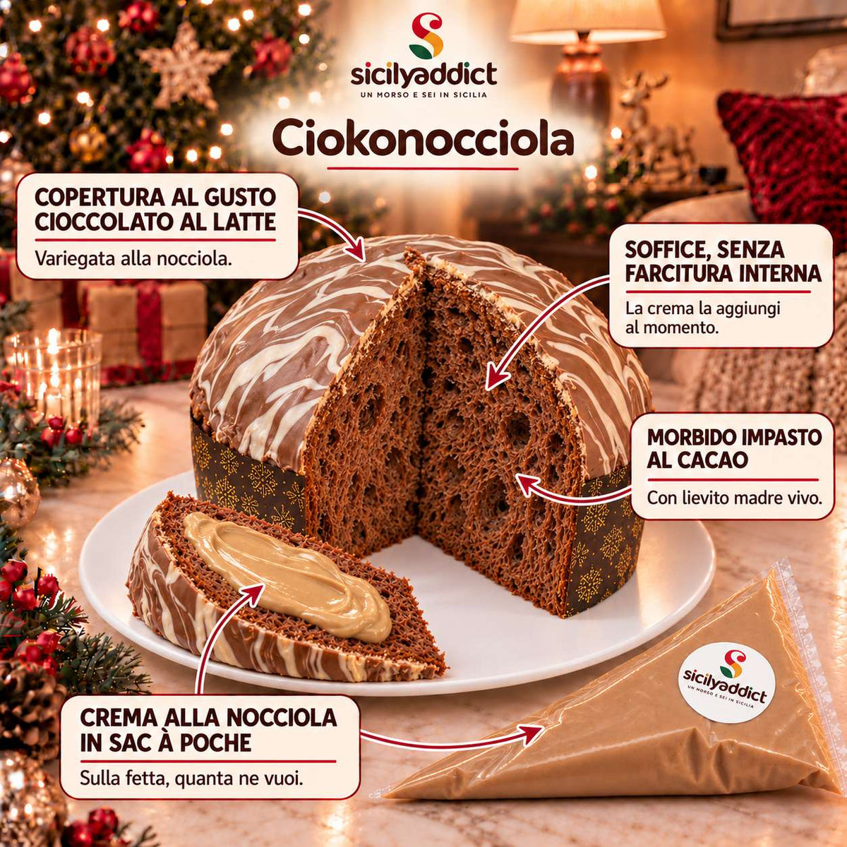 Panettone artigianale al cioccolato e nocciole Ciokonocciola