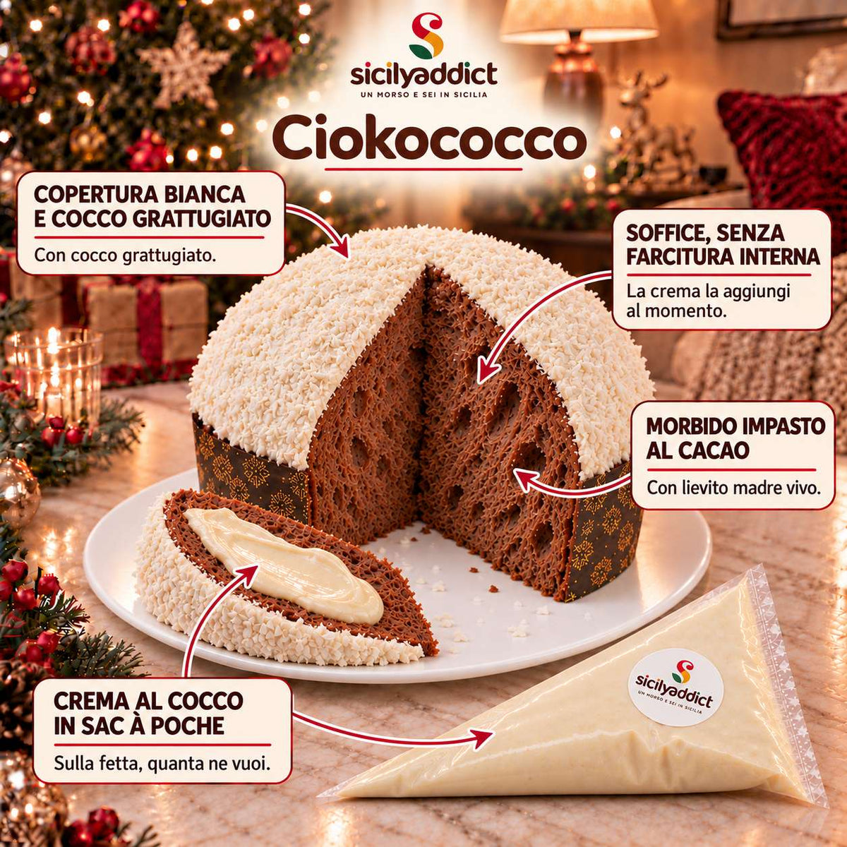 Panettone artigianale al cioccolato e Cocco Ciokococco