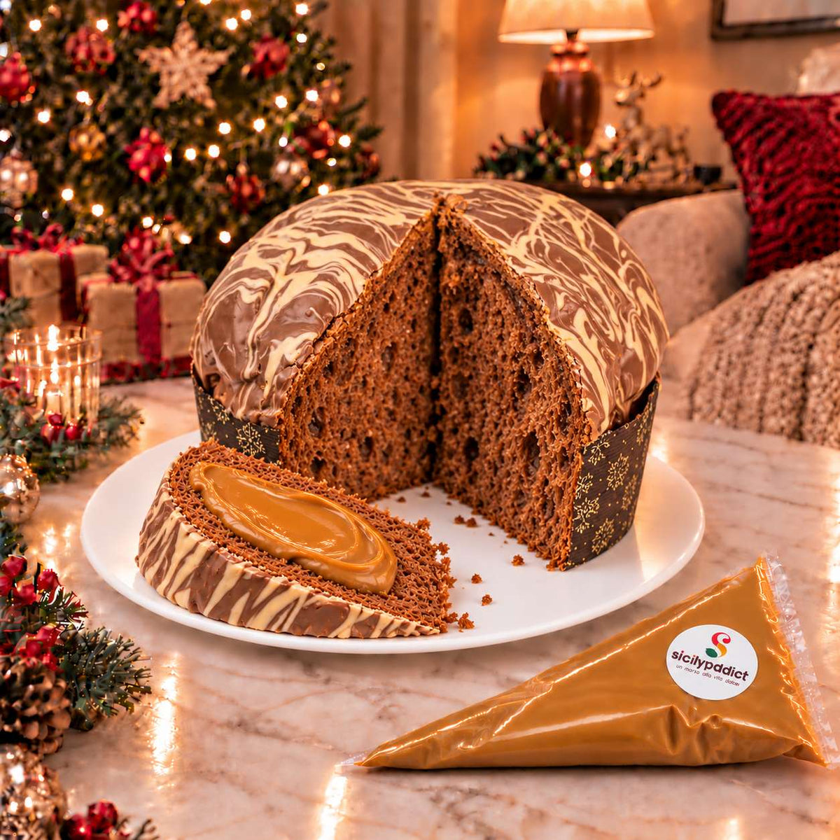 Panettone artigianale al cioccolato e caramello salato Ciokocaramel