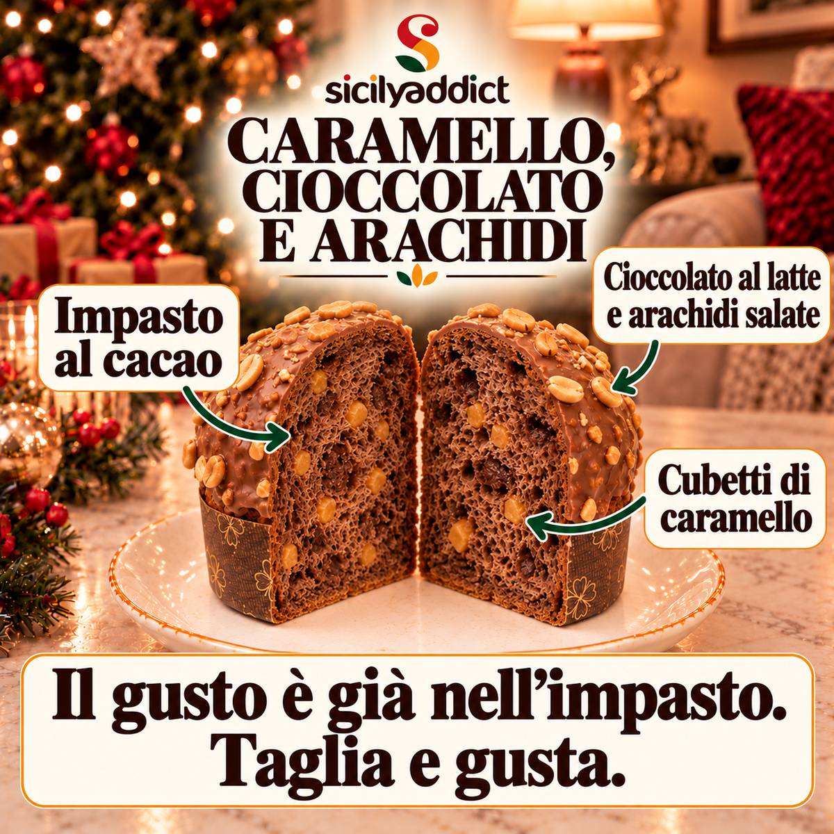 Panettoncino artigianale Caramello, Cioccolato e arachidi
