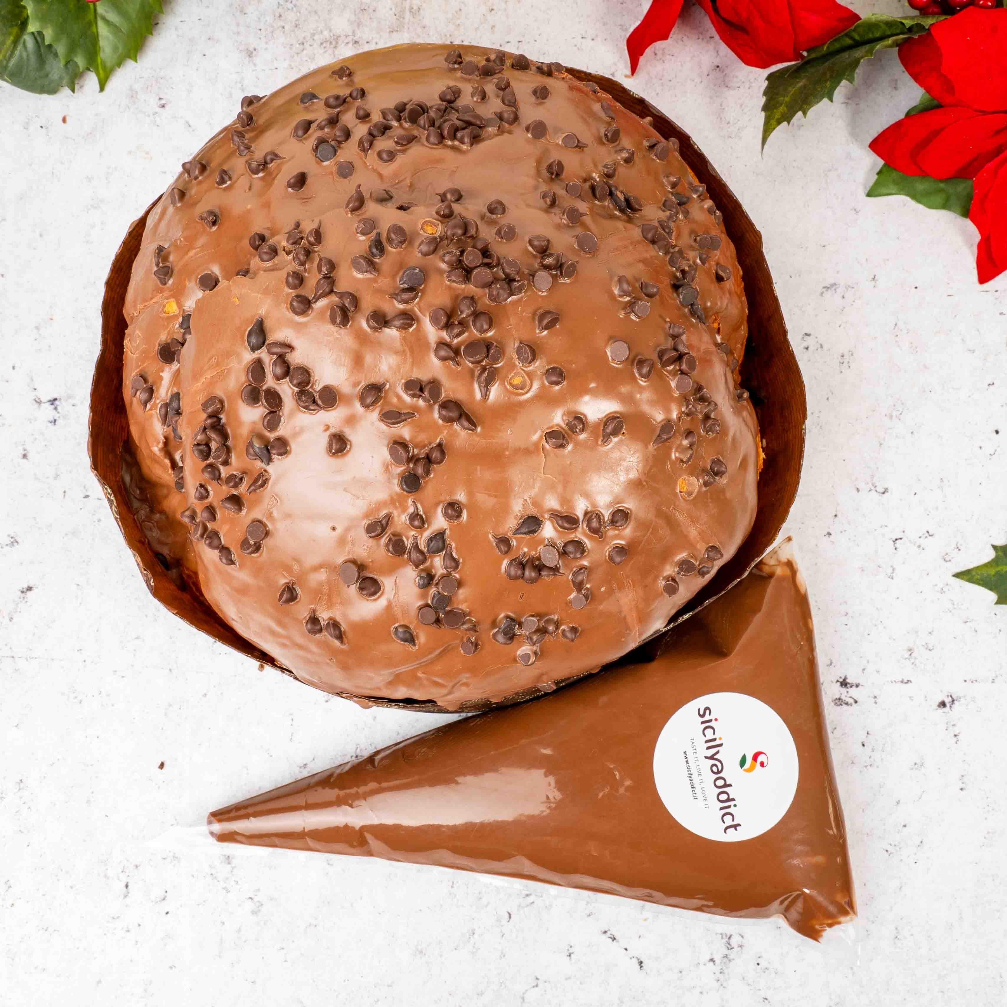 Panettone artigianale al cioccolato al latte 1kg con crema al cioccolato in sac a poche da 200g