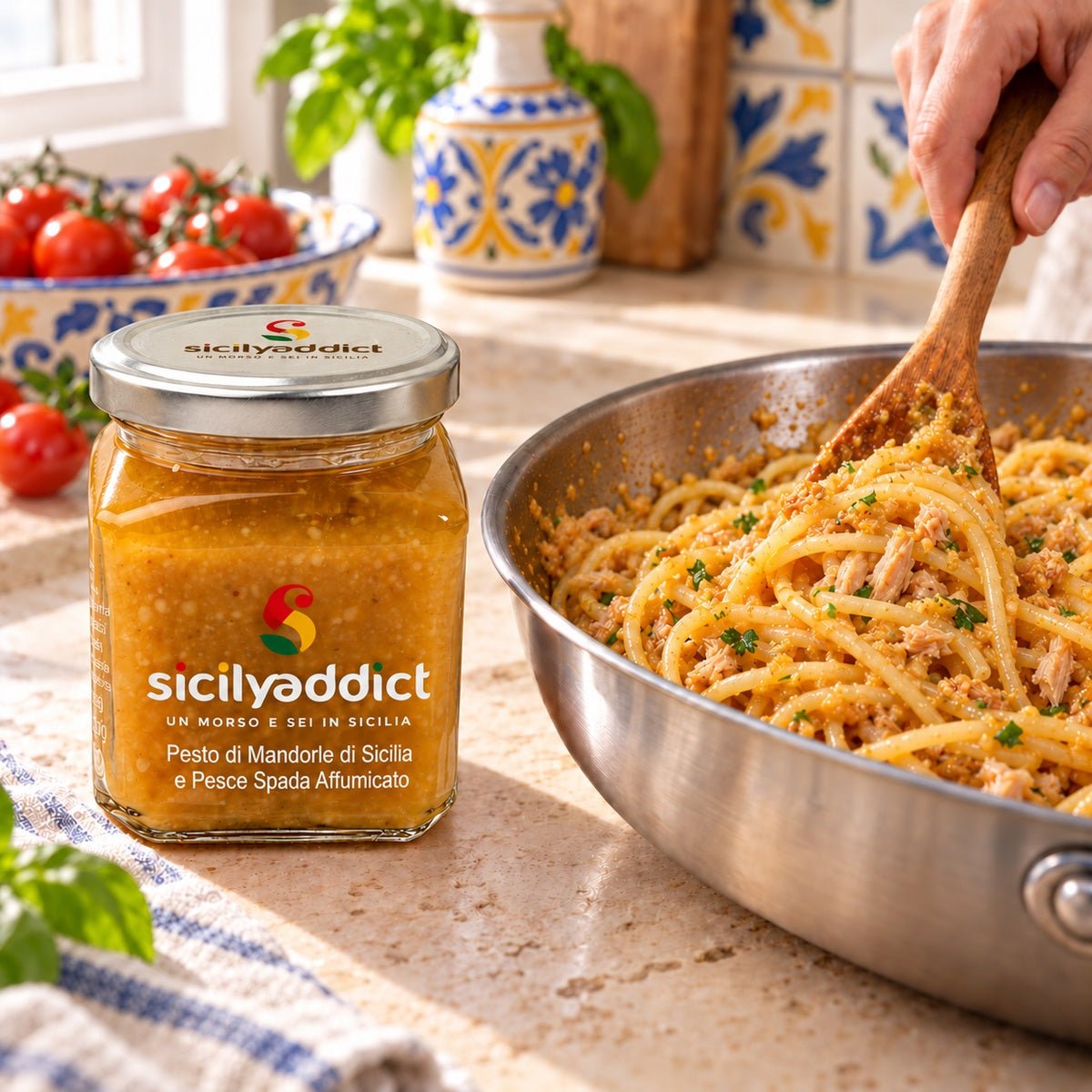 Pesto di mandorle e pesce spada 180 g - SicilyAddict